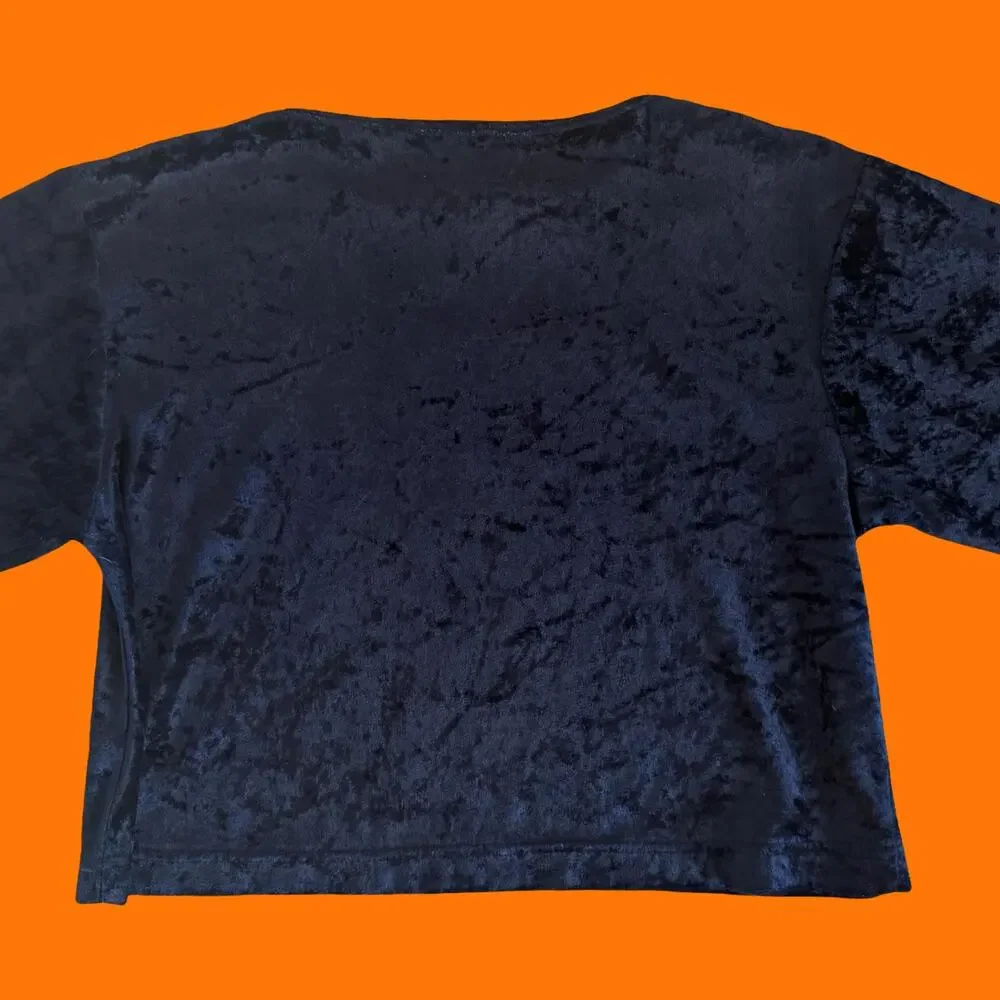 90's vintage navy crushed velvet crop top MEDIUM